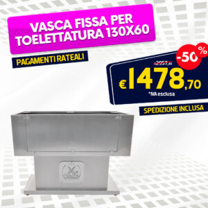 Vasca Fissa per toelettatura in acciaio inox con porta basculante 130×60/145x60