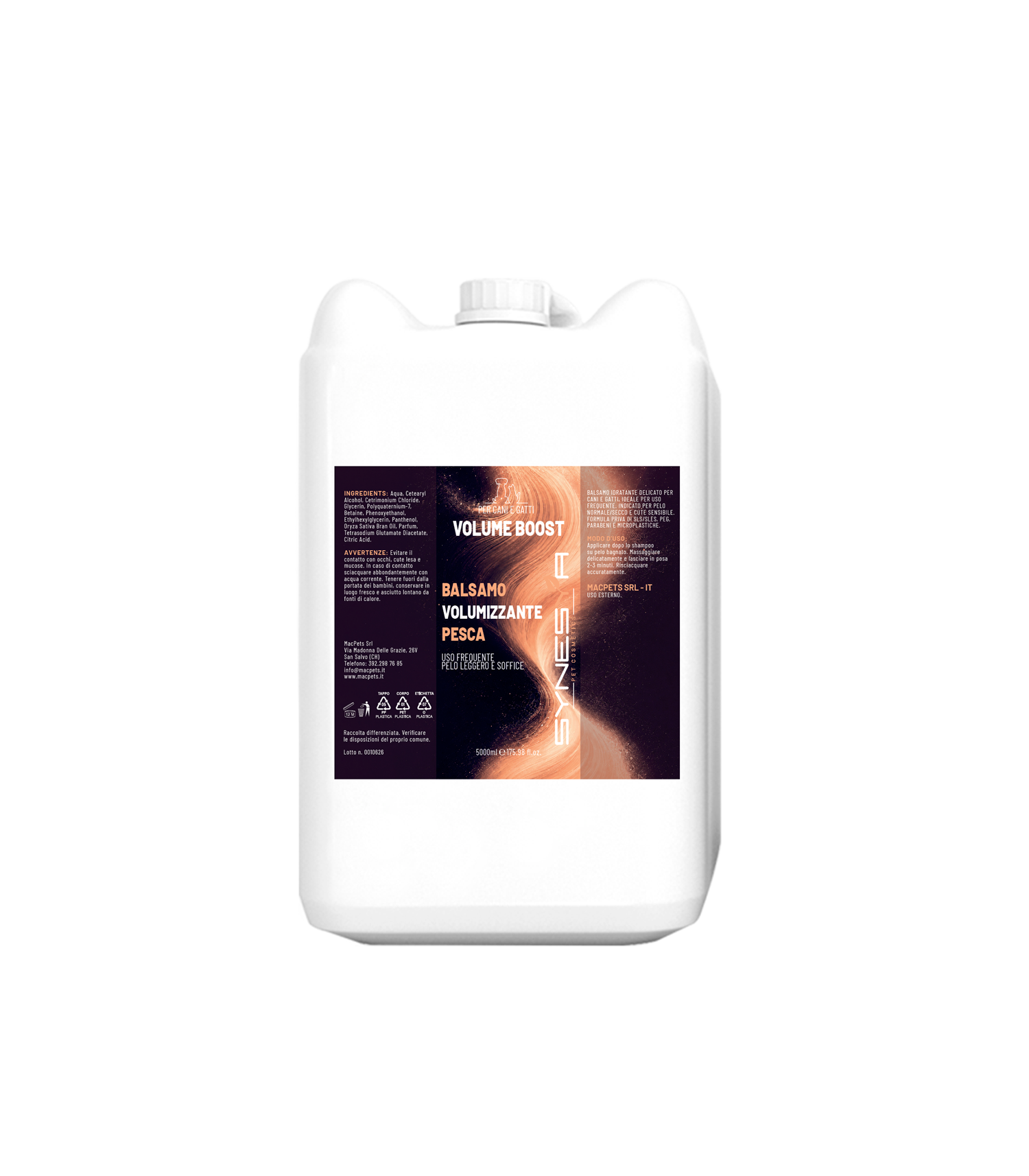 Tanica 5 Lt Balsamo Volumizzante Pesca Synesya